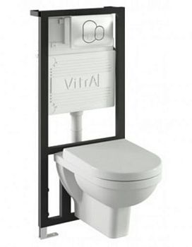 Form 300 комплект: подвесной унитаз, сиденье микролифт, инсталляция, кнопка глянцевый хром Vitra в Аксае
