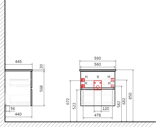 Тумба с раковиной STWORKI Колдинг 60, антрацит, с раковиной Moduo 40 RING, столешница серая матовая в Аксае